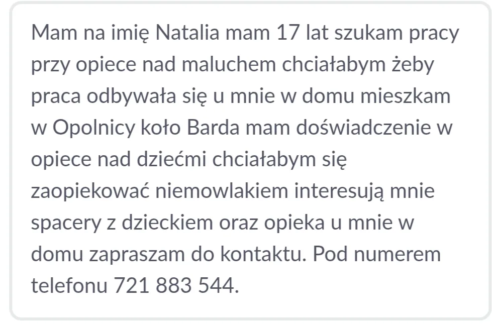 Szukam pracy jako niania