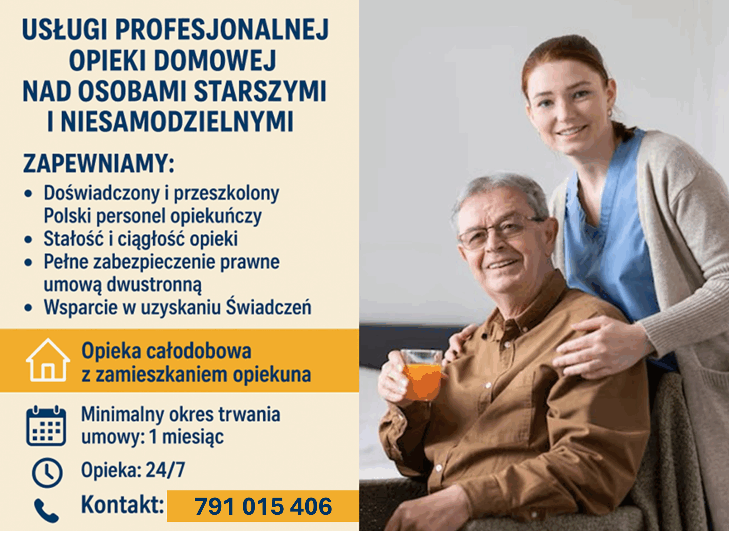 USŁUGI PROFESJONALNEJ OPIEKI DOMOWEJ NAD OSOBAMI STARSZYMI I NIESAMODZIELNYMI